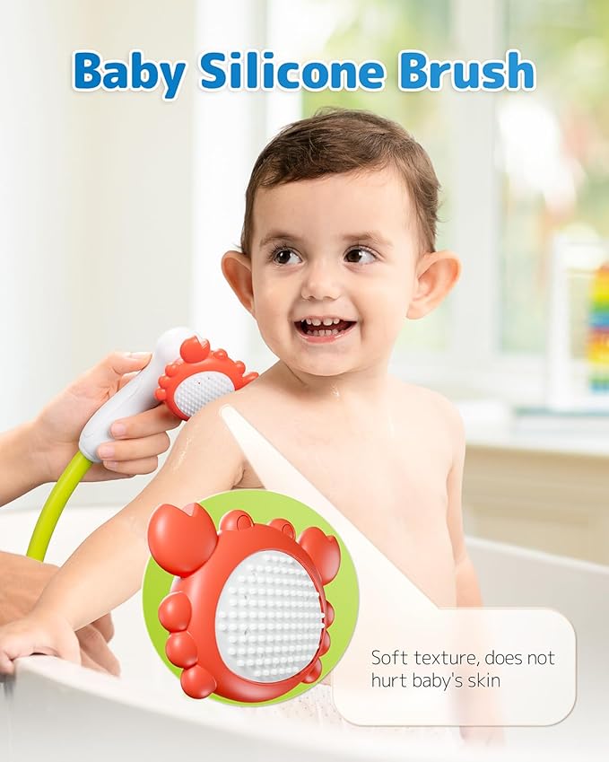 Baby Bath Shower Head with Water Thermometer, 3-in-1 Rechargeable Bath Toys, 3 Exchangable Shower Heads and Soft Silicone Baby Brush, for Newborns, Toddlers in The Tub or Sink - Automatic Ⅲ
