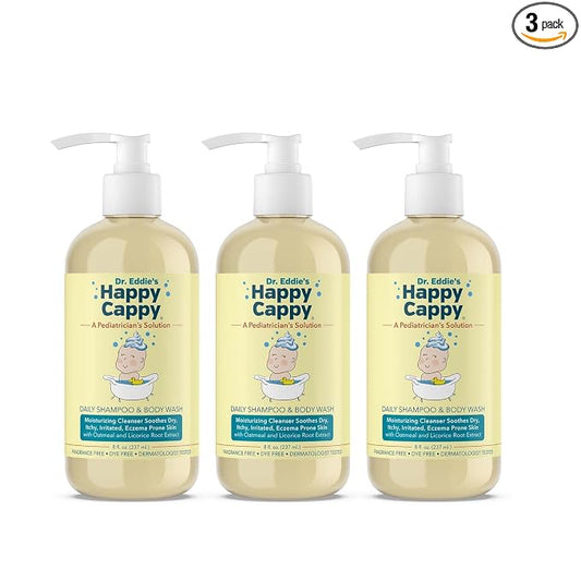 Happy Cappy Baby Shampoo and Body Wash - Eczema Body Wash for Kids & Toddlers, Helps with Dryness, Reduces Itching and Redness, Dermatologist Tested, Fragrance Free - 8 Fl Oz (Pack of 3)