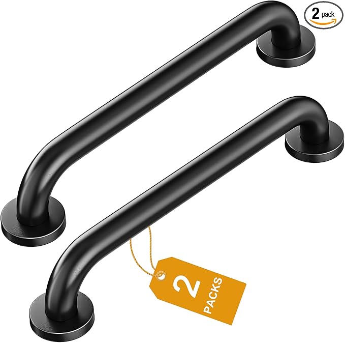 FANHAO 2 Pack Shower Grab Bar, 16 Inch Stainless Steel Bathroom Grab Bar Handicap Bars, Heavy Duty Shower Handle Bath Handle, Safety Bars for Seniors, Elderly or Handicapped (Matte Black)