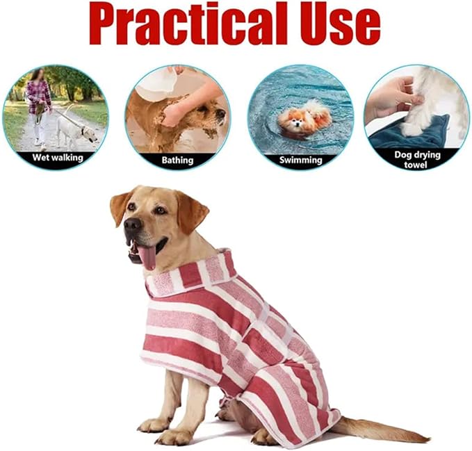 Quick-Drying Dog Bathrobe - Striped Super Absorbent Pet Towel Robe with Adjustable Belly Band,1-Piece Design,Super-Soft Fast-Drying Fabric,for Small Medium Large Dogs Post-Bath Grooming (Green,XXXL)