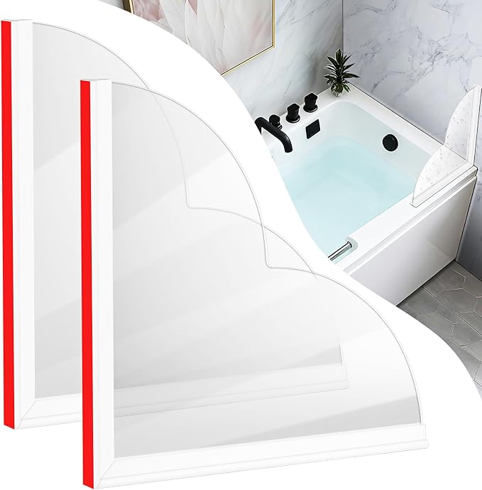 EVOULTES 2 Pack Large Shower Splash Guard Kit, Upgrade 9.25 x 9.25 Bathtub Shower Water Splash Guards, Self-Adhesive Shower Guards to Keep Water in Shower, Shower Water Blocker from Splashing Out