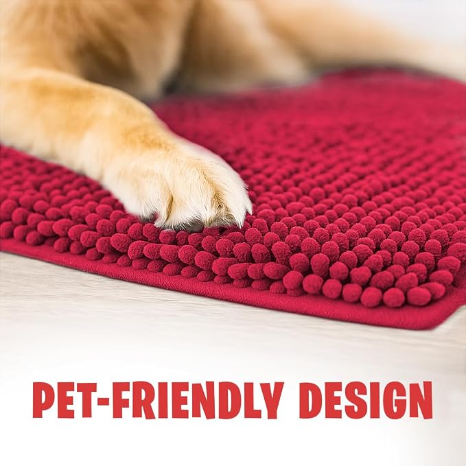 MUDGUARD MAT® Dog Door Mat for Muddy Paws, Super Absorbent Microfiber, Non-Slip Indoor Mat, Quick-Dry Chenille Rug for Pets & Entryway, Machine Washable, Red 19" x 30"