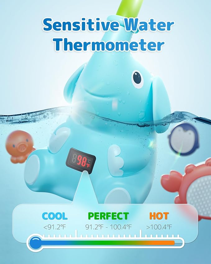 Baby Bath Shower Head with Water Thermometer, 3-in-1 Rechargeable Bath Toys, 3 Exchangable Shower Heads and Soft Silicone Baby Brush, for Newborns, Toddlers in The Tub or Sink - Automatic Ⅲ