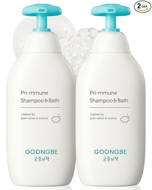 GOONGBE Pri-mmune Shampoo & Bath - Korean Baby Wash - Hypoallergenic Head to Toe Cleanser - Paraben-Free Formula For Sensitive Hair & Skin, 11.8 fl.oz. 2 Pack