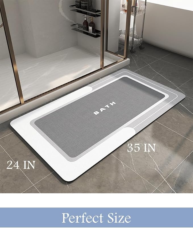 MontVoo-Bath Mat-Bath Mat Rug Non Slip Super Absorbent Stain Resistant Quick Dry Thin Bathroom Rug-Bath Mats for Bathroom Floor Bathtub Vanity-Bathmat Bath Rug Easy Care-24"x35" Gray