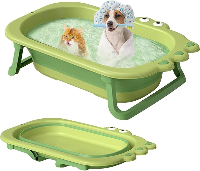 Dog Bath Tubs,31 inch Portable Folding Bathtub with Drainage Hole for Bathing/Shower,Dog Cat Swimming Pool Bathing Tub Washing Basin,Foldable Collapsible Pet Tub for Small Medium Pets-Green