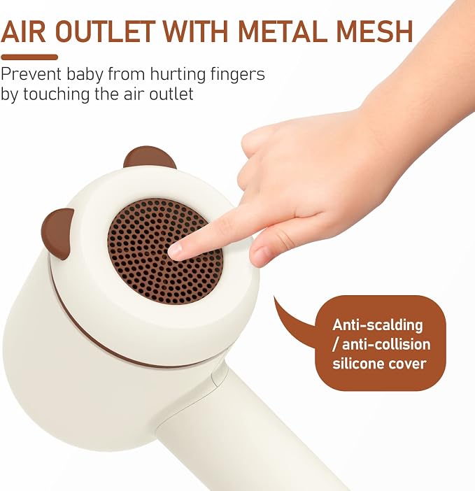 YALICE Cordless Hair Dryer for Baby and Kids, Portable Travel Blow Dryer with Gentle Airflow & Low Heat Ionic Care for Infant, 3 Speed Settings, Mini Rechargeable Hair Dryer with Charging Base, Khaki