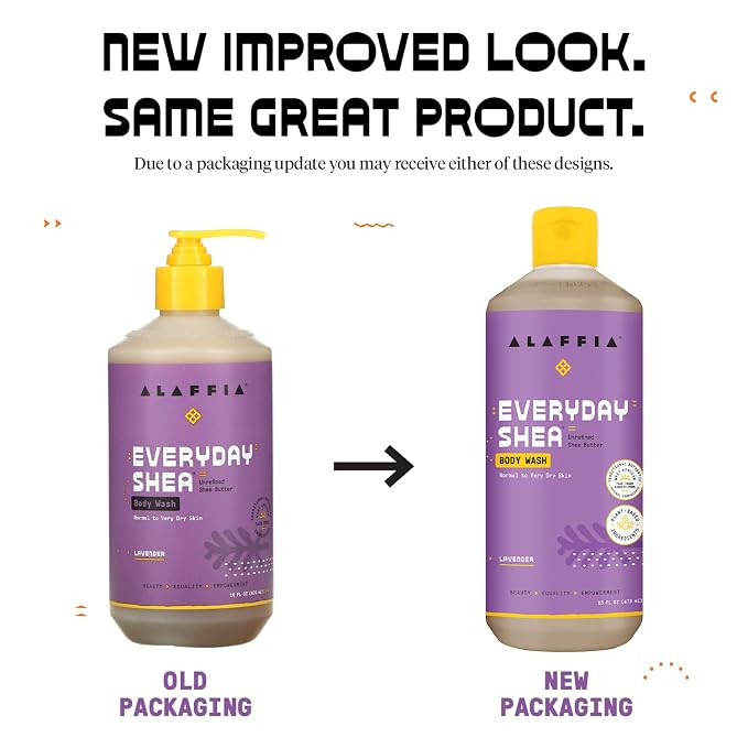 Alaffia EveryDay Shea Body Wash - Naturally Helps Moisturize and Cleanse without Stripping Natural Oils with Shea Butter, Neem, and Coconut Oil, Fair Trade, Lavender 16 Fl Oz
