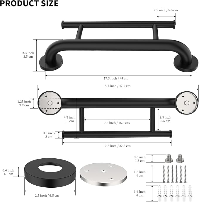 Oil Rubbed Black Grab Bar 17 Inch w/Towel Holder, iHansee Stainless Steel Shower Towel Bar Bathroom Balanced Support Handle, Wall Mount Safety Handrail Grab Rail for Elderly Senior Handicap Disabled