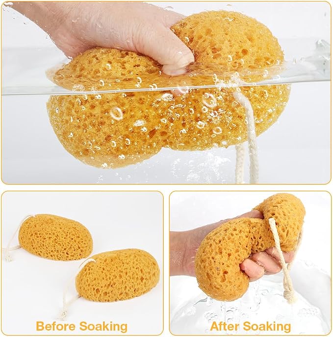 Flintronic 2PCS Bath Sponge, Large Shower Sponge for Women Men, Exfoliating Body Sponges with Dense Foam for Gentle & Deep Cleansing, for Sensitive Dry Skin