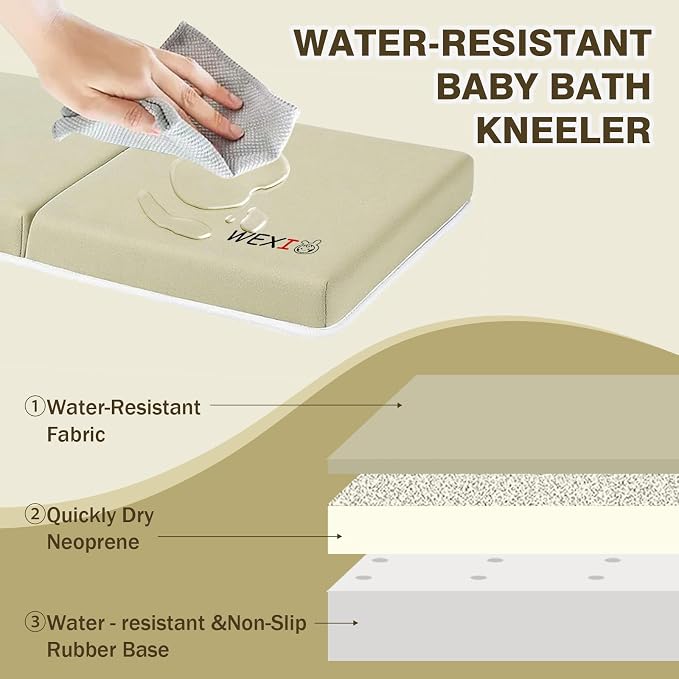 Water-Resistant Baby Bath Kneeler and Elbow Rest Pad Set, Soft Painless Tub Kneeling Pad for Bathing Baby with Toy Pocket Bathtub Knee Cushion Mat for First Time Mom Newborn Bath Time Essentials