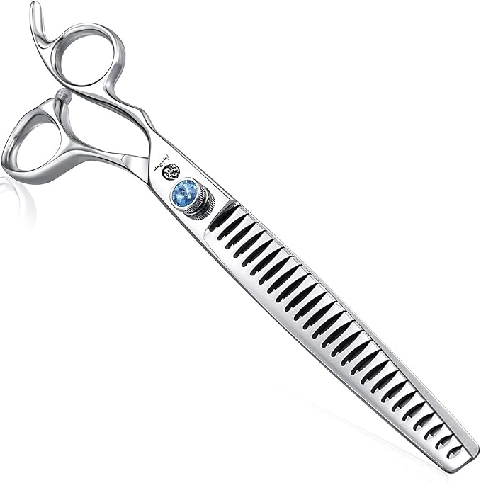 Purple Dragon 8.0" Left Handed Professional Pet/Dog Grooming Hair Cutting Scissors&Downward Curved Scissor &Chunker Shears with Bag - for Mancinism Pet Groomer or Family DIY