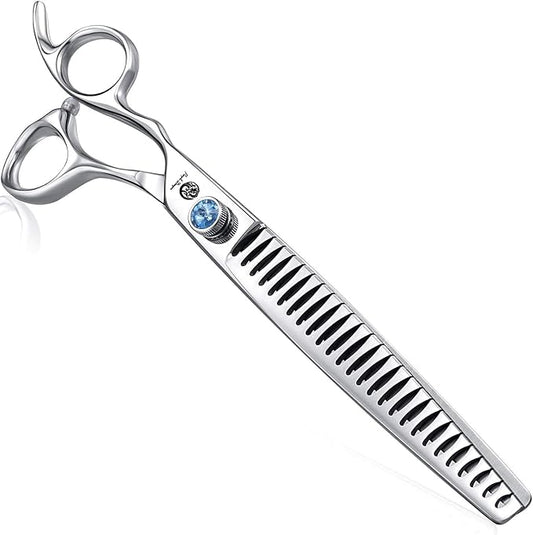 Purple Dragon 8.0" Left Handed Professional Pet/Dog Grooming Hair Cutting Scissors&Downward Curved Scissor &Chunker Shears with Bag - for Mancinism Pet Groomer or Family DIY