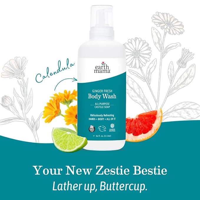Earth Mama Ginger Fresh Hand & Body Wash - Foaming Hand Soap Refill - 34 fl oz - Made with Organic Herbs and Oils