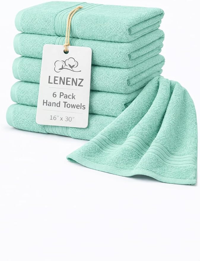 Premium Hand Towels - 6 Pack Absorbent Cotton Hand Towels for Bathroom, Kitchen, Gym, Spa - Soft, Quick-Dry, and Durable Hand Towels Set 16x30'' (Light Green)