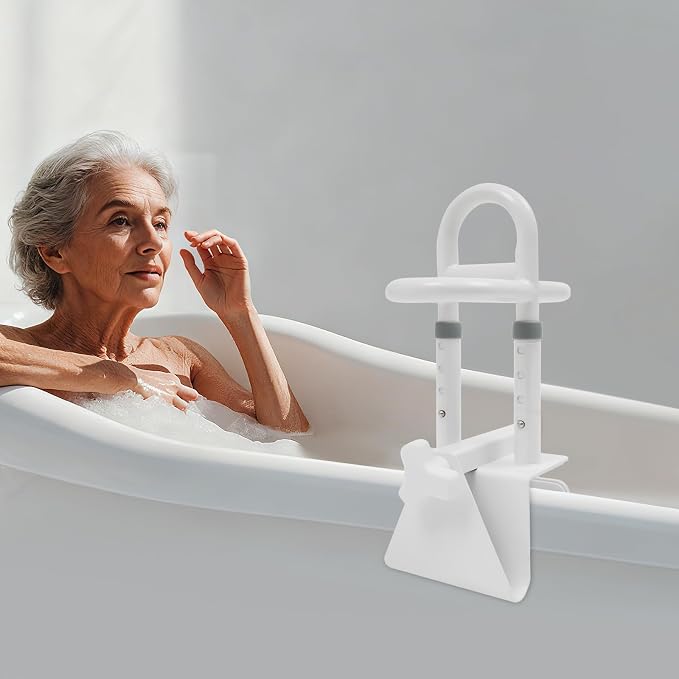 Bathtub Safety Rail, Adjustable Height Bathtub Handle Grab Bar, Sturdy Clamp-On Tub Grab Bar with 300 lbs Capacity, Bathroom Safety Rail for Family
