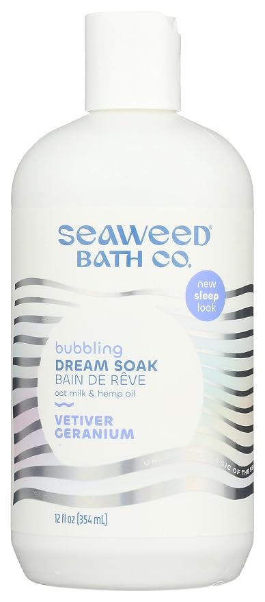 Seaweed Bath Co. Bubbling Dream Soak, Vetiver Geranium Scent, 12 Ounce, Sustainably Harvested Seaweed, Oat Milk, Hemp Oil