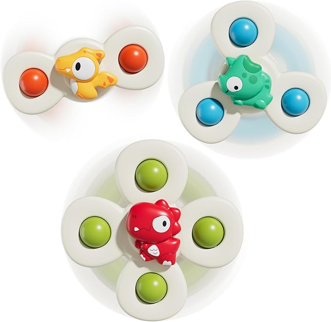Baby Dinosaur Suction Cup Spinner Travel Toys for Kids Ages 1-3, Fidget Spinner Toys for 1 Year Old Boy Girl 12 Months, Sensory Bath Toy for Toddlers Infants Birthday Gifts