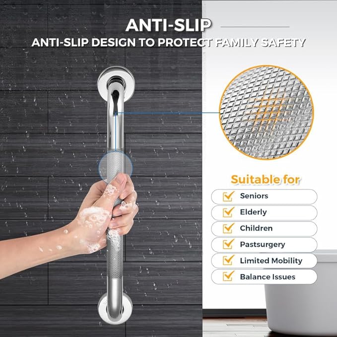 Grab Bars for Shower, 2 Pack 36-Inch Anti Slip Shower Handles for Elderly, Safety Shower Grab Bar, Stainless Steel Handicap Grab Bars for Bathroom (Polished Nickel 1" Diameter)