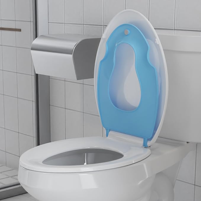 Garvee Toilet Seat with Potty Training Seat Built-In, Elongated Fit, Soft Close Lid, Slow Close Noiseless Design, American Standard Compatible,White and Blue