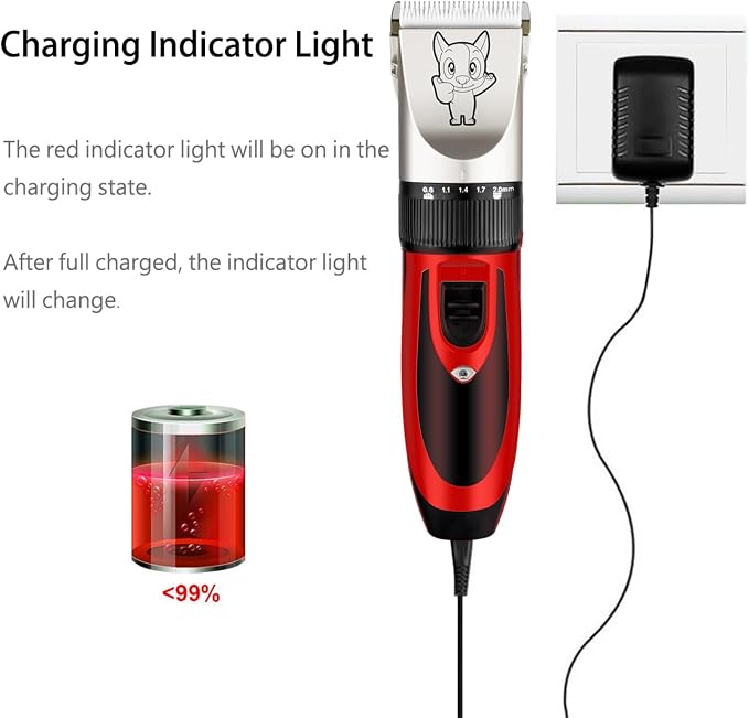 Highdas Dog Clippers for Grooming Low Noise, Cordless Electric Dog Grooming Kit Clippers Rechargeable, Quiet Dog Shaver, Pet Hair Trimmer Kit for Dogs & Cats (Red)