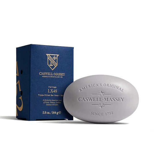 Caswell-Massey LX48 Natural Bar Soap for Men, Moisturizing Body Soap Bar for All Skin Types, Made with Essential Oils & Plant-Based Formula for Soft Skin, Made in USA, 5.8 oz