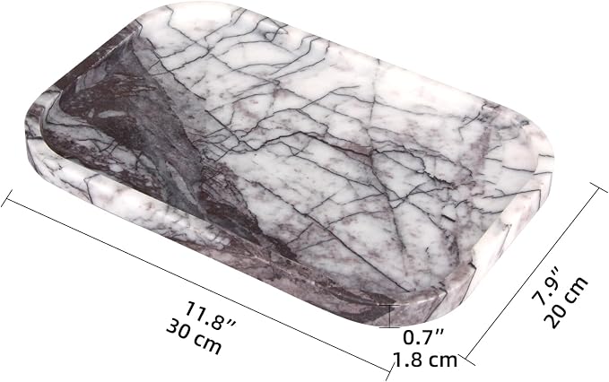 Marble Bathroom Vanity Tray, Natural Marble Home Kitchen Table Tray, Stone Decorative Countertop Serving Organizer for Dresser Coffee Perfume Jewelry Makeup (1, Lilac L, 12 * 8 * 0.8)