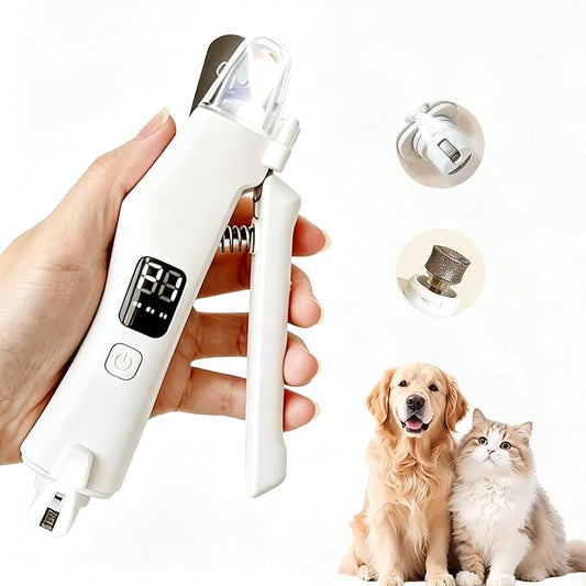 2-in-1 Dog Nail Grinder & Clippers, Electric Rechargeable Cat Claw Trimmer with LED Light, Safety Guard 2-Speed Grooming Tool for Thick Nails for Large Medium Small Pets