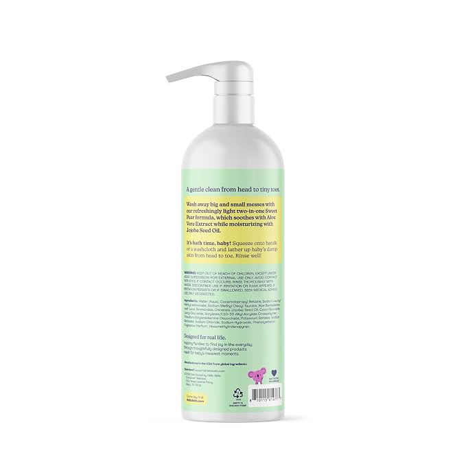 Hello Bello Sweet Pear Shampoo & Body Wash, Hypoallergenic, Dermatologist & Pediatrician Tested Formula for Babies & Kids, 20 FL Oz