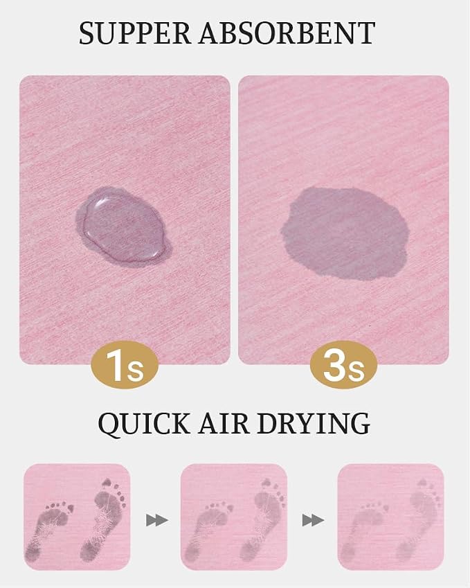 Mecko Bath Mat Rug, Ultra Thin Bathroom Rug -Rubber Non-Slip Quick Dry Absorbent Bath Mat Fit Under Door, Faux Suede Surface Bathroom Floor Mats for Bath, Shower, or Sink (Pink,20"x32")