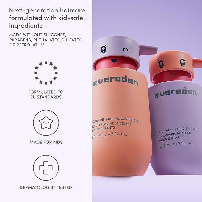 Evereden Kids Haircare Set: Hair Detangling Shampoo & Conditioner for Children Ages 3+, Plant Protein Peptides & Argan Oil, Vegan, Free from Sulfate, Paraben, Phthalate & Petrolatum (Pack of 2)