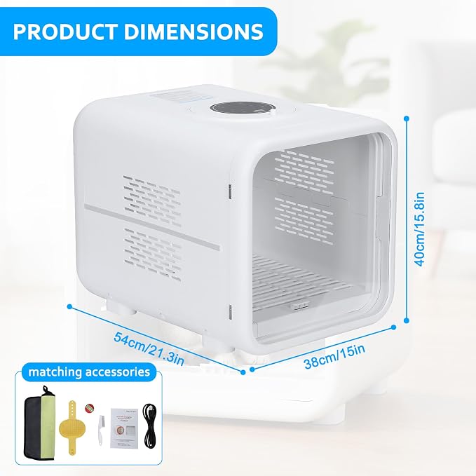 53L Dog Hair Dryer 360° Drying 3 Adjustable Speed Settings Pet Dryer Box with Smart Temperature Control for Cats and Dogs