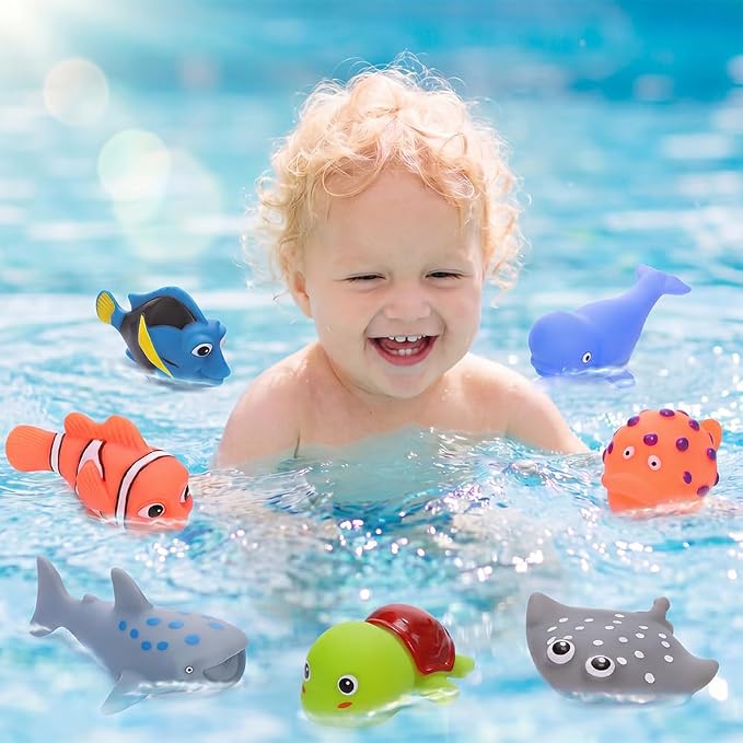 Baby Bath Toys for Kids Ages 1-3, No Hole Water Toys for 6-12 Months Infants and Toddlers, Baby Shark Toys for Pool, Bathtub, Beach, Shower, Boys Girls Gifts with Storage Bag