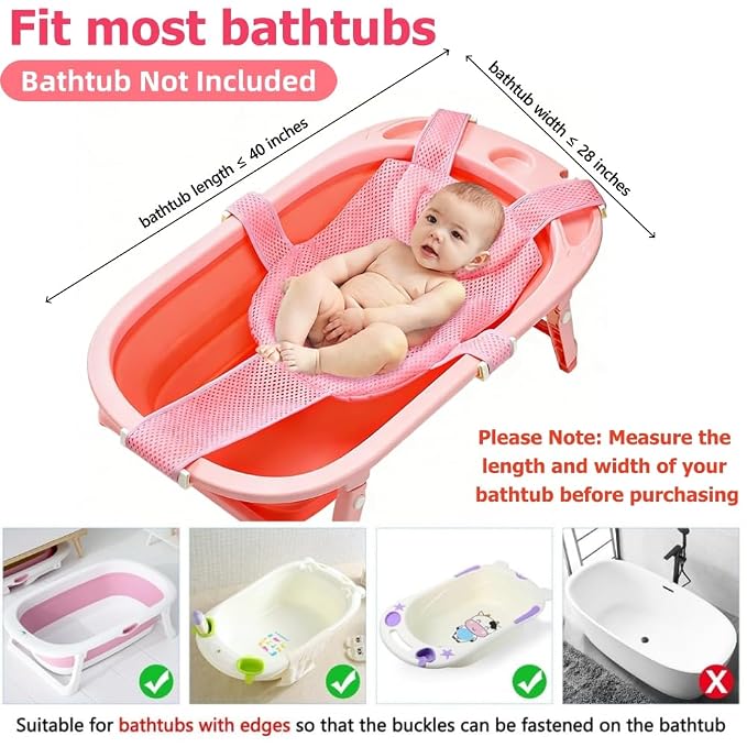 Baby Bath Support Mesh Pad Newborn Bath Tub Seat Net Non-Slip Baby Tub Mat Floating Bathtub Seat Cushion Adjustable Pillow for Bathing Cushion Pad Mat for 0-3 Years Old (No Bathtub)