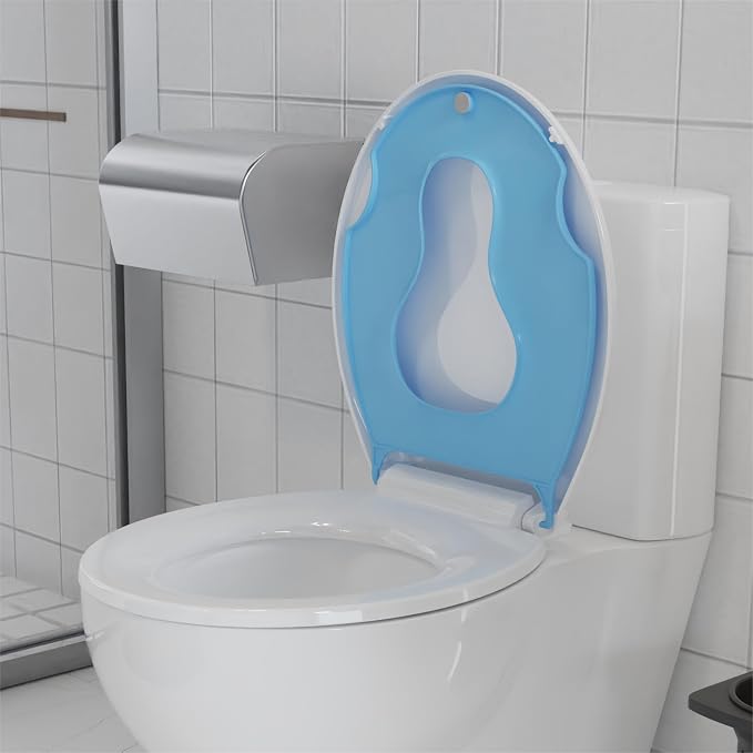 Toilet Seat with Potty Training Seat Built-In, Round Fit, Soft Close Lid, Slow Close Noiseless Design, American Standard Compatible,White and Blue