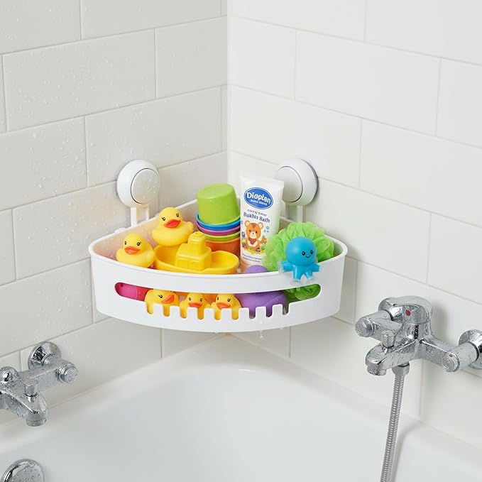 Bath Toy Storage Organizer,Kids Bathtub Toy Holder with Drain Holes,Shower Caddy for Bathtub,No Drilling Corner Shower Caddy Suction Cup,Waterproof Storage Basket for Bathroom,Kitchen