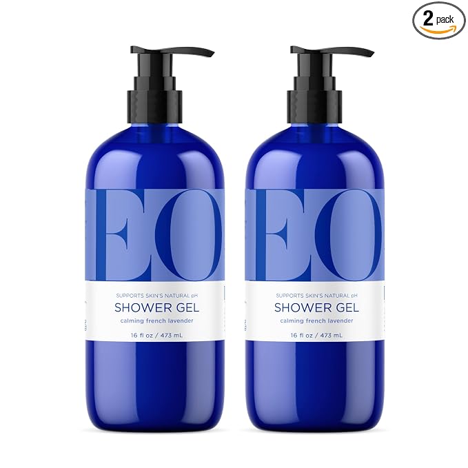 EO Shower Gel Body Wash, 16 Ounce (Pack of 2), Lavender, Organic Plant-Based Skin Conditioning Cleanser with Pure Essentials Oils