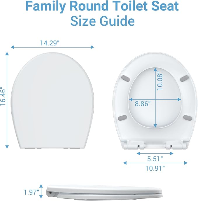Round Toilet Seat with Toddler Seat, PP Locking Hinge Potty Training Toilet Seat Cover for Kids & Adults, White Detachable Child Toilet Seat for Family Bathroom