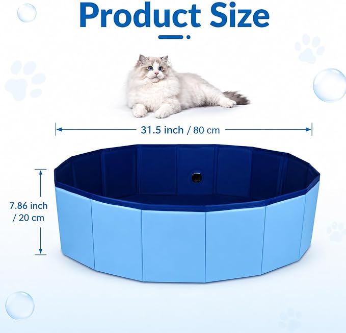 Cat Bath Tub, Foldable Cat Bath Pool with Water Drain Plug, Space Saving Pet Bathtub for Pet Puppy Dogs Cats, Easy to Clean, Can be Used Indoors or Outdoors