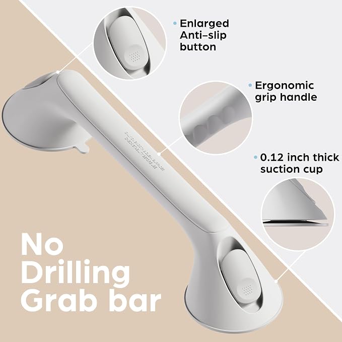 2 Pack 16 Inch Grab Bars for Bathtubs and Showers for Seniors, Heavy Duty Shower Handle for Elderly, Suction Cup Removable Handrails Handicap Bath Grip Bathroom Upgrade Safety Grips (White)
