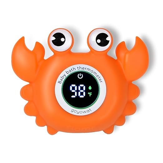 Baby Bathtub Thermometer with LED Display Screen+Orange Crab toy-2-in-1 | Color Coded Alarm (Cold/Comfortable/hot) Bath Temperature Monitor, Adorable Floating Toys for Infants, Essential for Babies