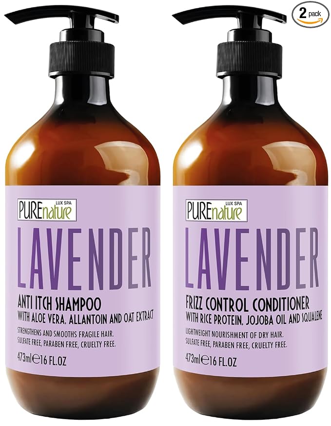 Lavender Repair Shampoo and Conditioner Set - Sulfate Free, Moisturizing and Anti Frizz Formula for Dry, Damaged Hair - Salon Grade - Anti Itch Treatment for Women and Men - 16 Fl Oz (Set of 2)