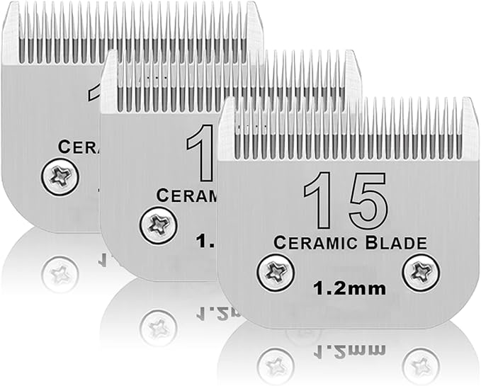 15# Dog Grooming Ceramic Blades,Compatible with Andis,Oster A5,Wahl KM10 | Size 15# Detachable Ceramic Blade 3/64-Inch 1.2MM Cut Length,3 Pack