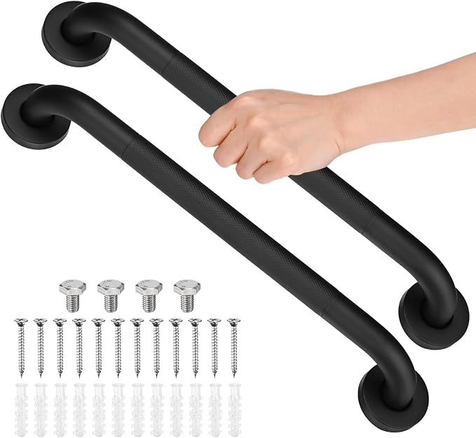 M METERXITY 2-Pack 16 Inch Anti Slip Grab Bars for Bathtubs and Showers, Stainless Steel Safety Shower Handle for Bathroom/Toilet/Seniors/Elderly Assist Bath Handle [Black]