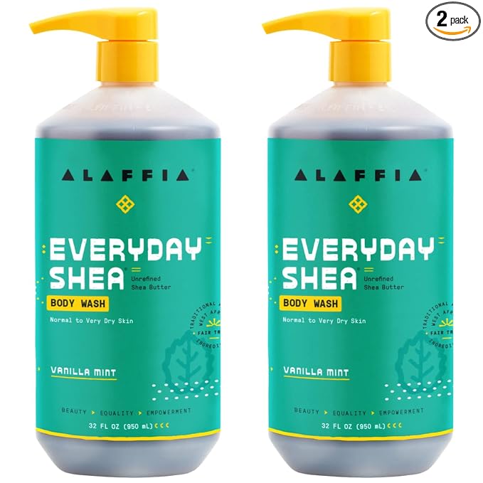 Alaffia Everyday Shea Body Wash, Naturally Helps Moisturize and Cleanse Without Stripping Natural Oils with Fair Trade Shea Butter, Neem, and Coconut Oil Vanilla Mint 32 fl oz - 2 Pack