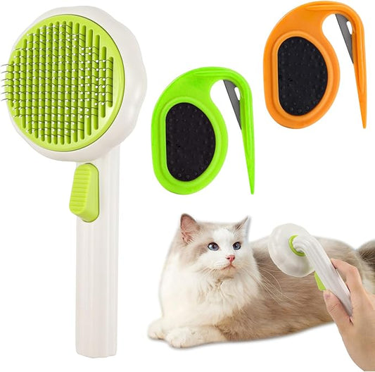 Self-Cleaning Grooming Brush, with 2 PCS Dematting Comb for Dog, Skin Friendly, Non-Slip Handle, Cat Brush for Long Haired Cats & Dogs, Pet Supplies Hair Remover Tool