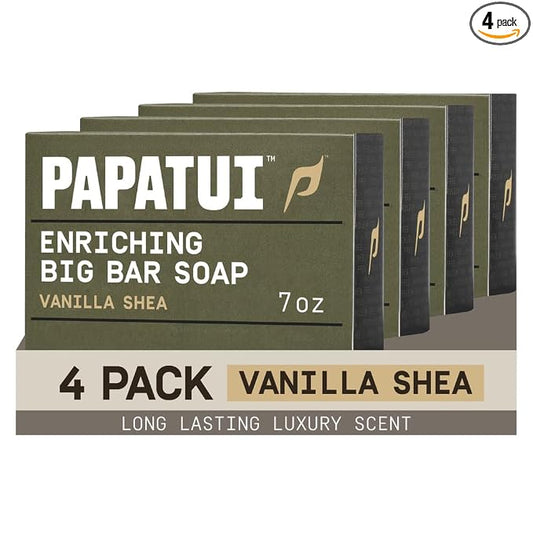 PAPATUI by Dwayne Johnson Enriching Bar Soap for Men | Hydrating Daily cleanerser | Moisturizes with Mango Butter and Avocado Oil | Vanilla Shea | 7oz (Pack of 4)