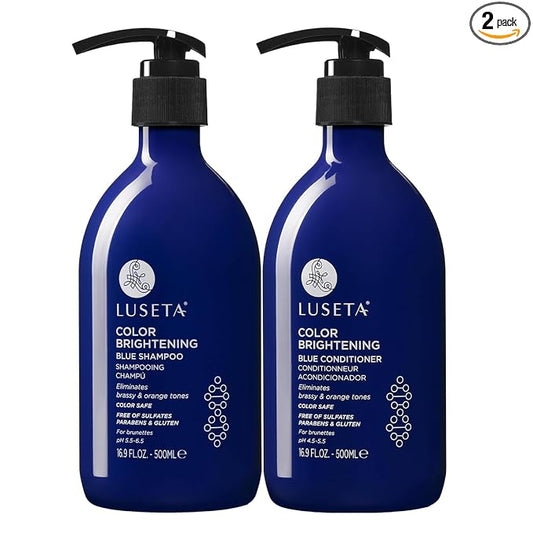 Luseta Color Brightening Blue Shampoo and Conditioner Set Orange & Copper Neutralizing for Brunettes & Dark Blondes, Brassiness Control Tone Correcting for Color Treated Hair, Sulfate Free 2x 16.9oz