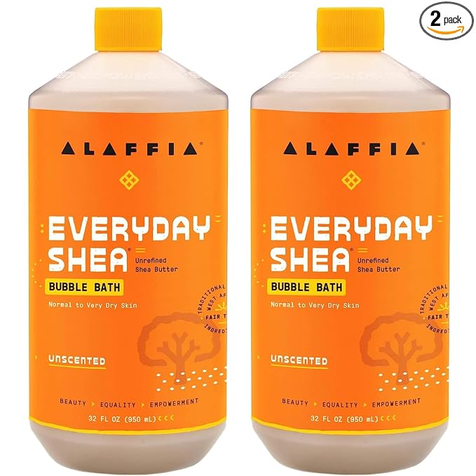 Alaffia Bubble Bath, Unscented 2-Pack – Long-Lasting Bubbles with Moisturizing Shea Butter, 32 Fl Oz