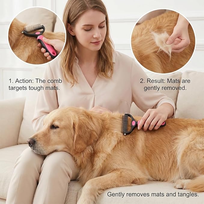 Dematting Comb for Dogs and Cats, Undercoat Rake Pet Brush for Long Hair, Deshedding Dog Brush Removes Tangles Knots and Loose Fur, Grooming Tool for Thick Coats (Blue M+L)
